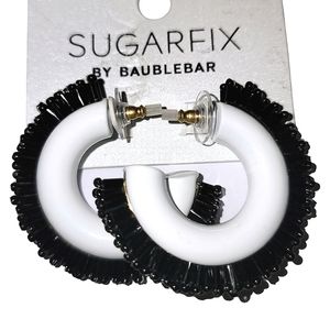 SUGARFIX by BaubleBar Beaded Fringe Huggie Hoop Earrings Nickel Free Black White